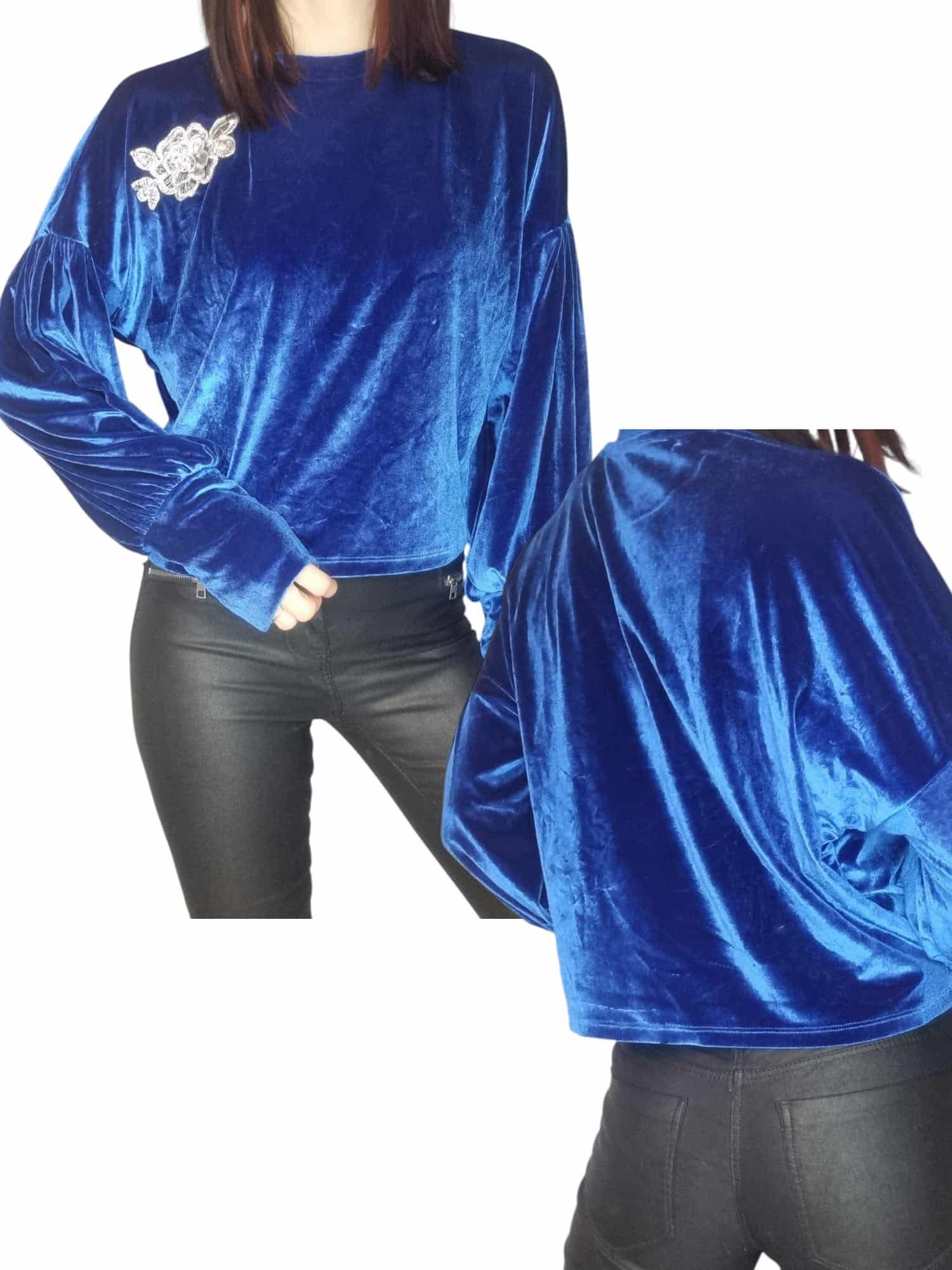 Kobaltowa welurowa bluzka l/Xl 40/42