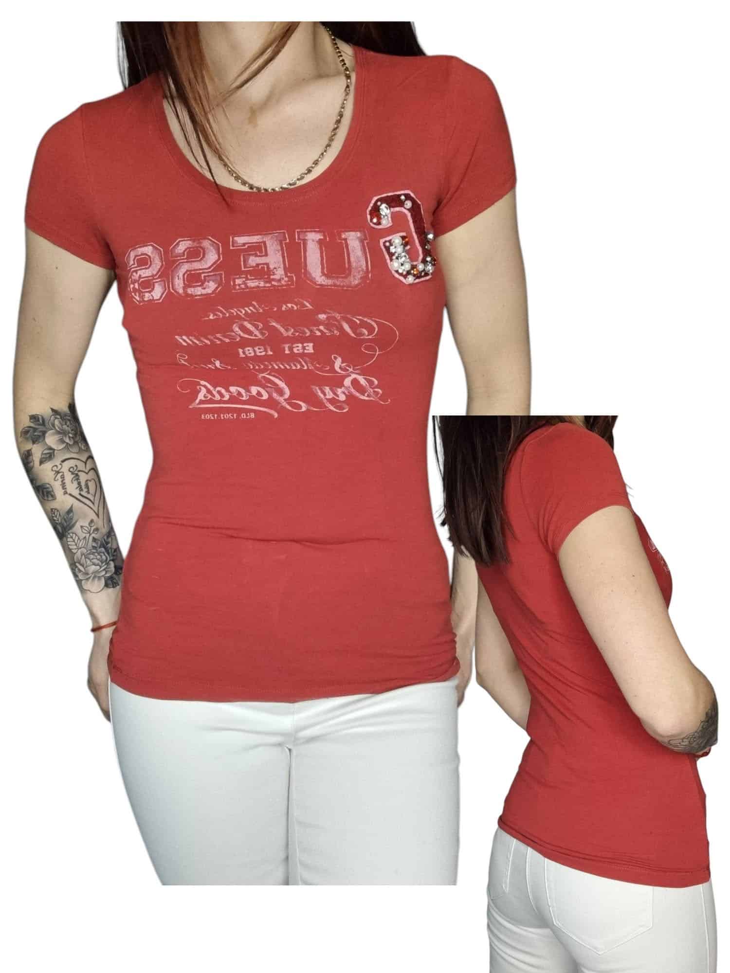 Bordowy t-shirt guess rozmiar xs 34
